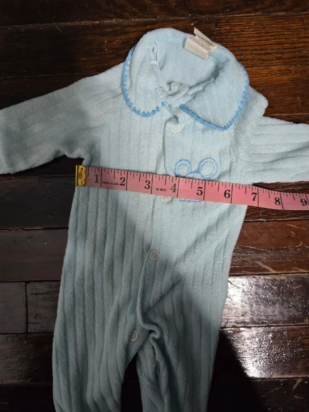Vintage Baby Blue Mouse Long Sleeve One Piece Baby Outfit